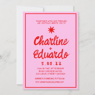 Invitación de matrimonio de escritura a mano rosa 