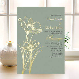 Invitación de matrimonio de flor silvestre verde d
