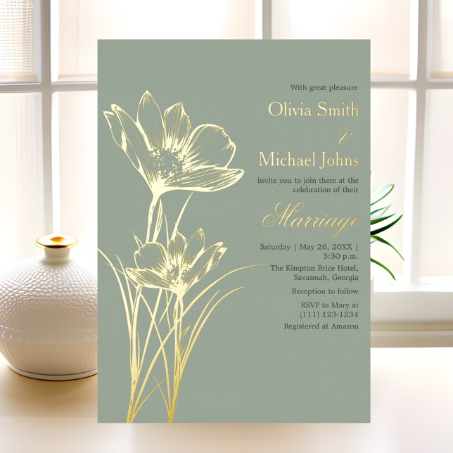 Invitación de matrimonio de flor silvestre verde d (Subido por el creador)