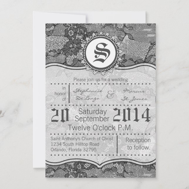 Invitación de matrimonio de impresión de encaje ne (Anverso)