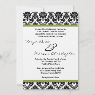 Invitación de matrimonio de lino verde y damasco n