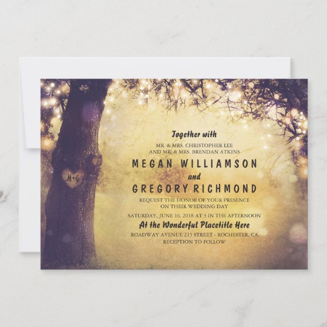 Invitación de matrimonio de luces de cadena de árb (Anverso)