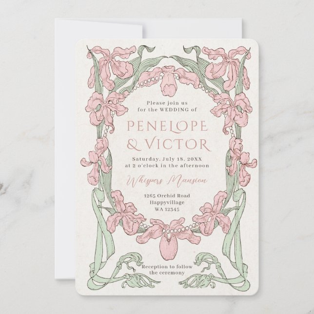 Invitación de matrimonio de marco de orquídeas de  (Anverso)