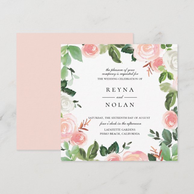 Invitación de matrimonio de marco de vegetación de (Anverso / Reverso)