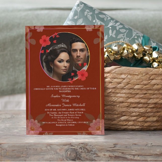 Invitación de matrimonio de marco floral de color  (wedding invitation, paper source wedding invitations, rsvp card, wedding save the date)