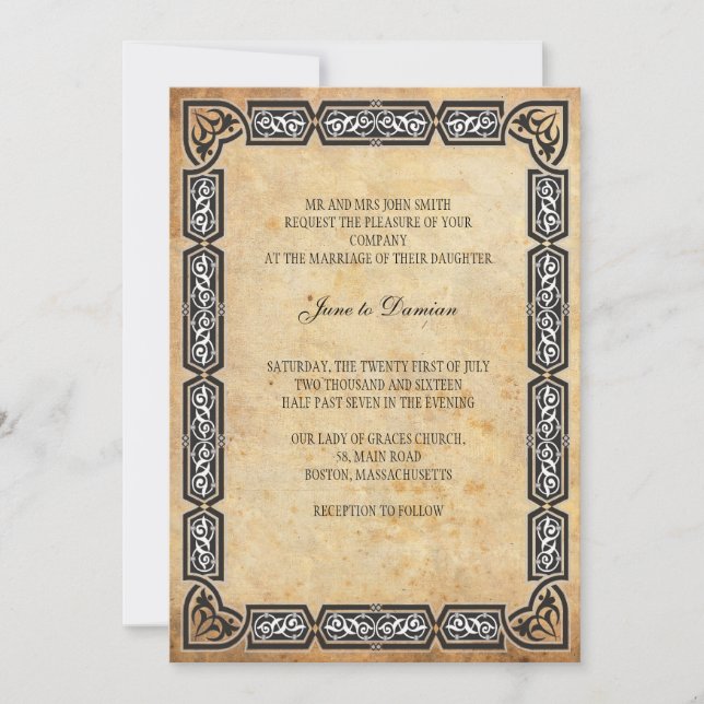Invitación de matrimonio de marco floral negro vin (Anverso)