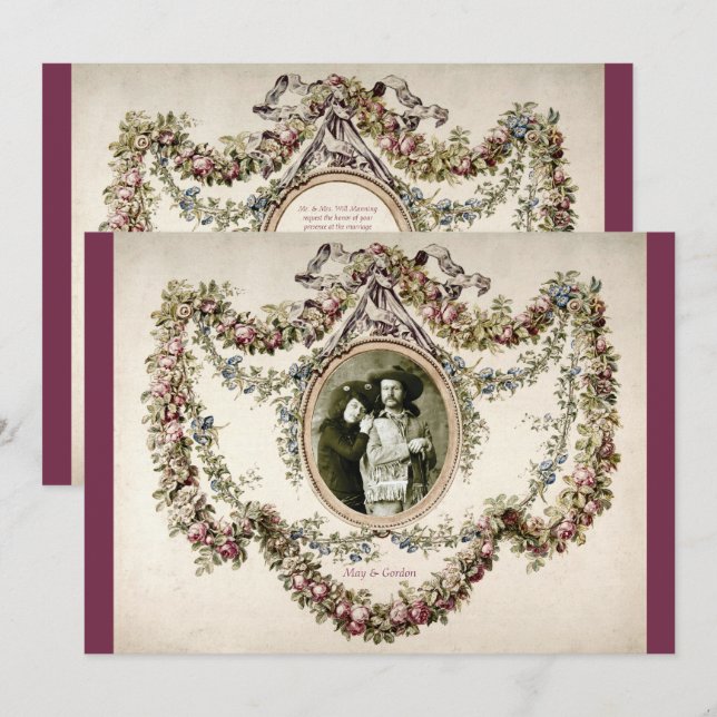 Invitación de matrimonio de marco floral victorian (Anverso / Reverso)