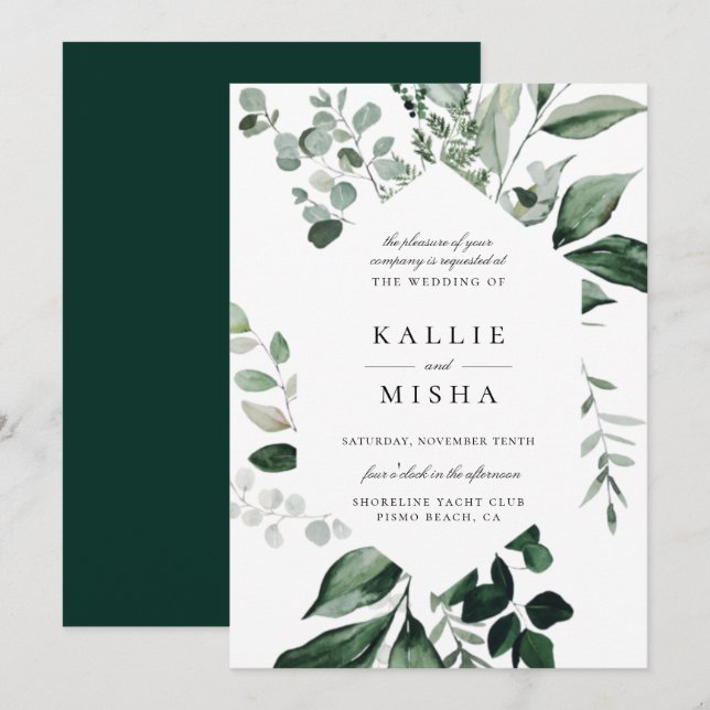 Invitación de matrimonio de marco geométrico botán (Anverso / Reverso)