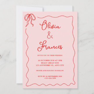 Invitación de matrimonio de marco ondulado rosado