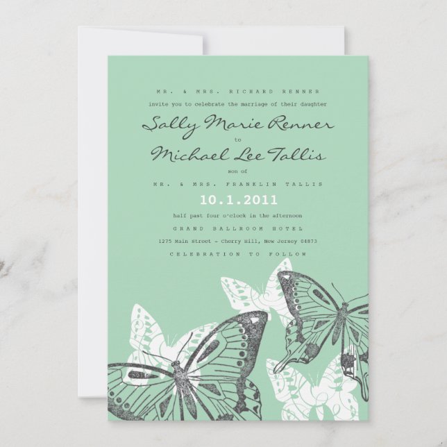 Invitación de matrimonio de mariposas en negrita (Anverso)