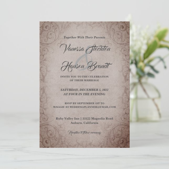Invitación de matrimonio de Moda de época Delicada (Anverso de pie)