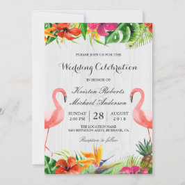 Invitación de matrimonio de pareja floral tropical
