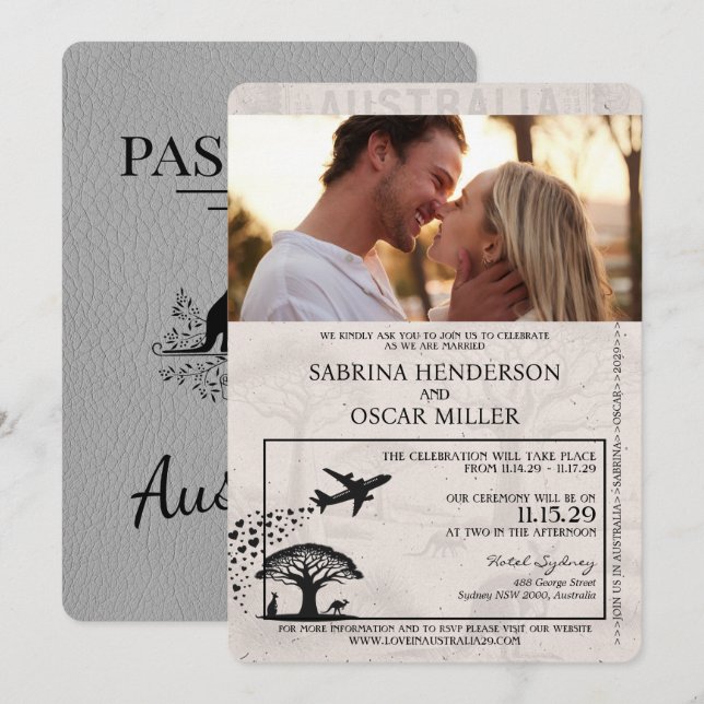 Invitación de matrimonio de pasaporte de Australia (Anverso / Reverso)