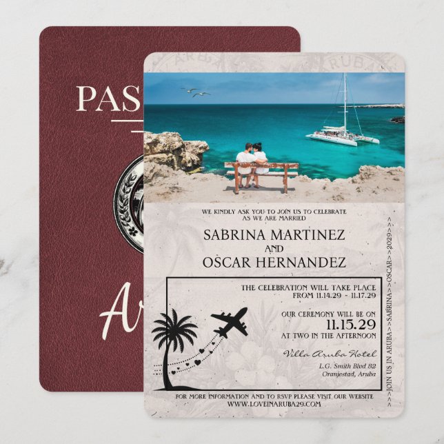 Invitación de matrimonio de pasaporte de Borgoña A (Anverso / Reverso)