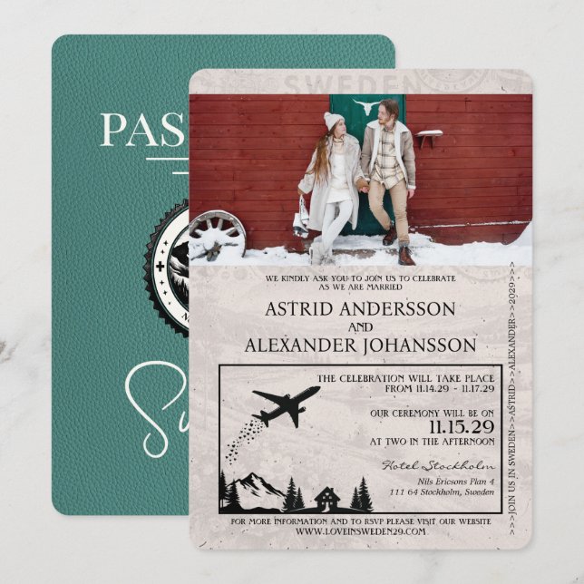 Invitación de matrimonio de pasaporte de Suecia tu (Anverso / Reverso)