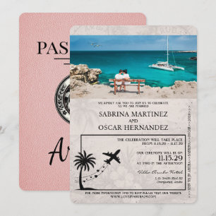 Invitación de matrimonio de pasaporte rosa de Arub