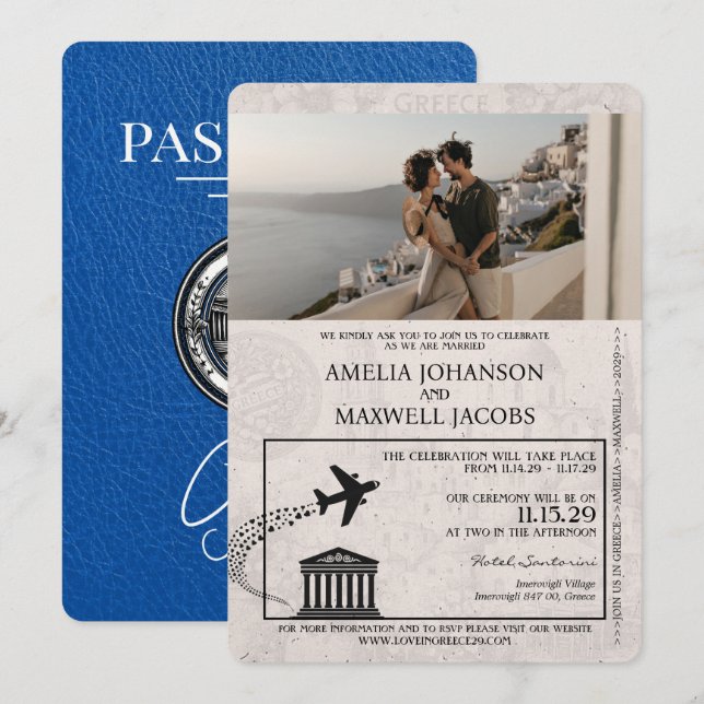 Invitación de matrimonio de pasaportes Royal Blue  (Anverso / Reverso)