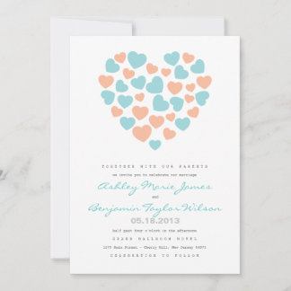 Invitación de matrimonio de patrón de corazones pa