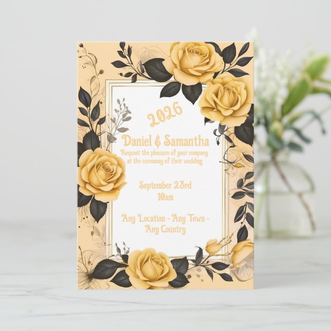 Invitación de matrimonio de plantilla de marco Ros (Anverso de pie)