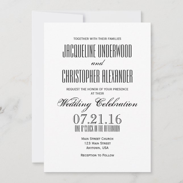 Invitación de matrimonio de texto moderno (Anverso)