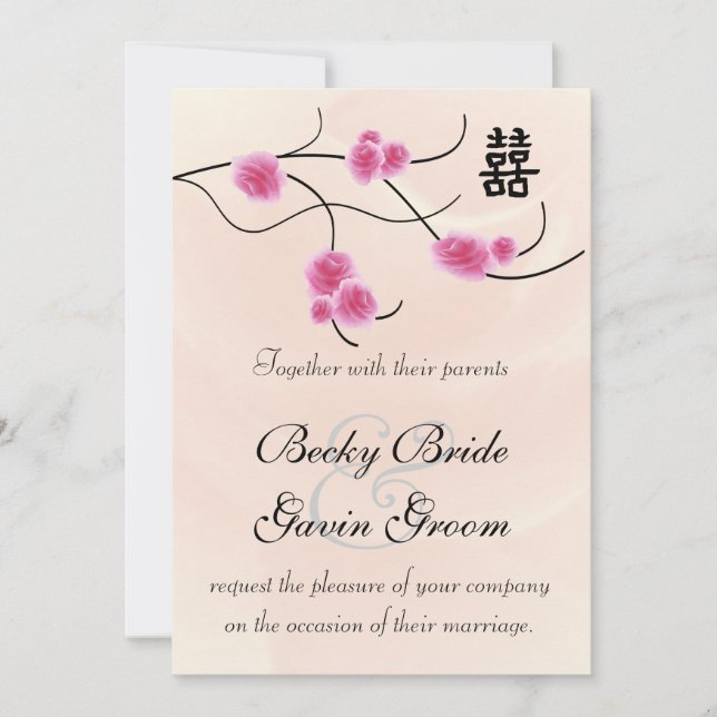 Invitación de matrimonio doble felicidad cereza fl (Anverso)