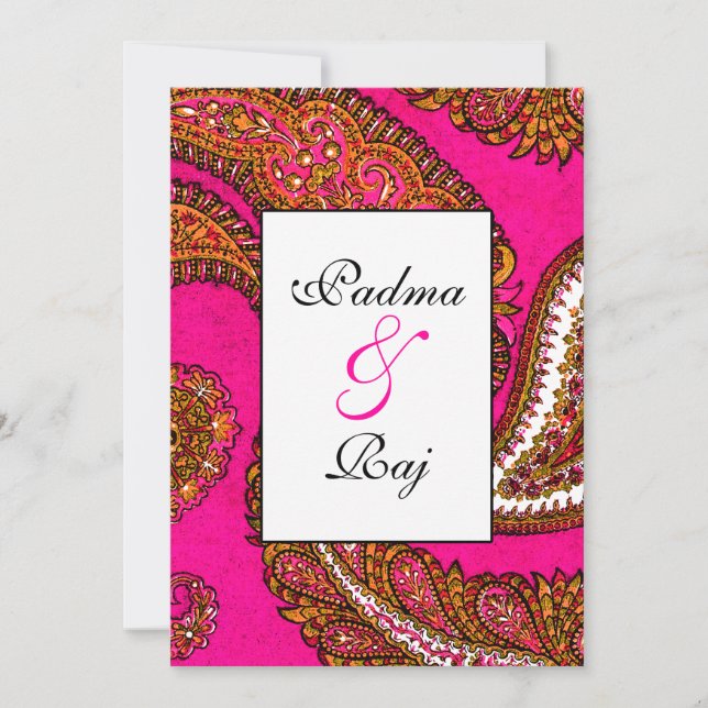Invitación de matrimonio Electric Fuscia Paisley (Anverso)