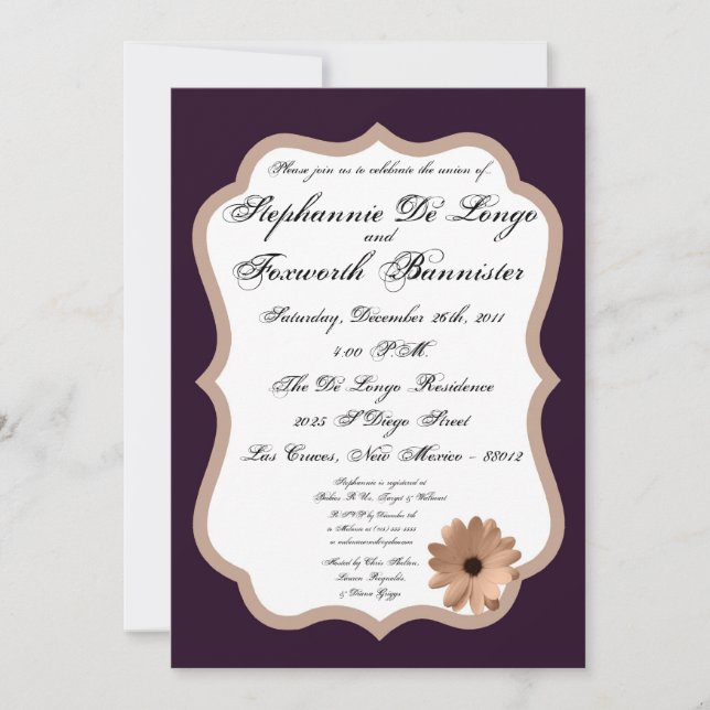 Invitación de matrimonio elegante de flor floral 5 (Anverso)