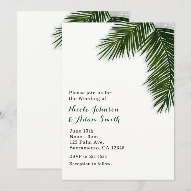 Invitación de matrimonio elegante de hoja de palme (Anverso / Reverso)