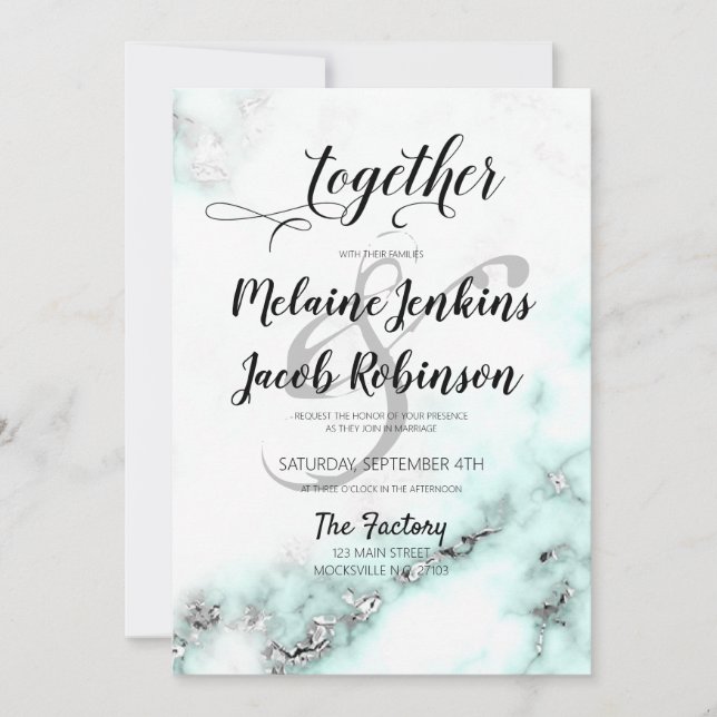 Invitación de matrimonio elegante de mármol platea (Anverso)