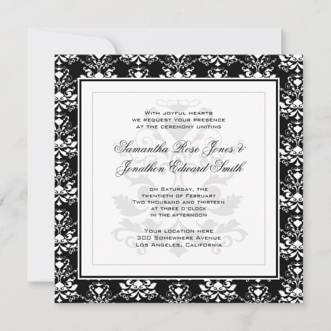 Invitación de matrimonio elegante en blanco y negr (Anverso)
