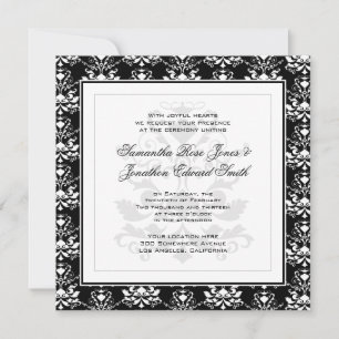 Invitación de matrimonio elegante en blanco y negr