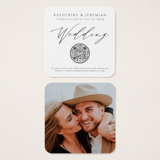 Invitación de matrimonio elegante moderno con códi (Anverso y reverso)