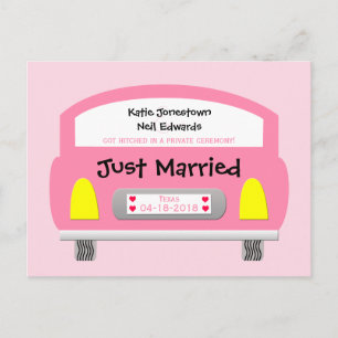 Invitación de matrimonio Elopement Auto rosa posta