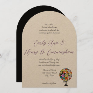 Invitación de matrimonio en árbol de amor para flo