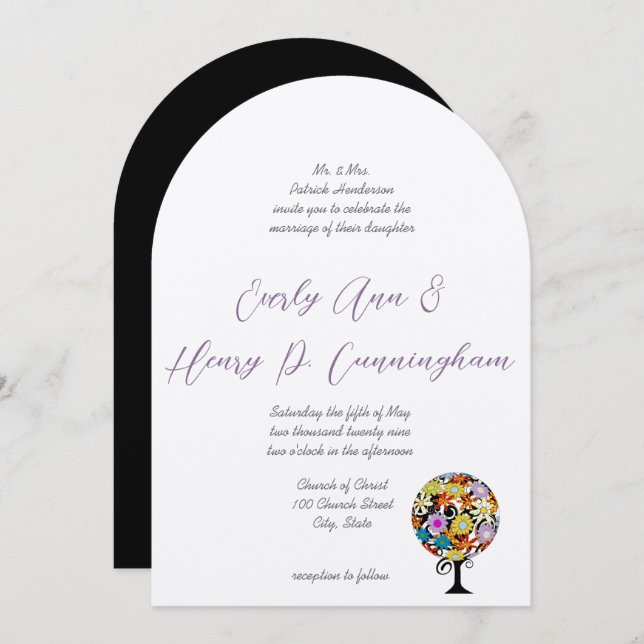 Invitación de matrimonio en árbol de amor para flo (Anverso / Reverso)