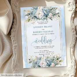 Invitación de matrimonio floral azul y polvoriento