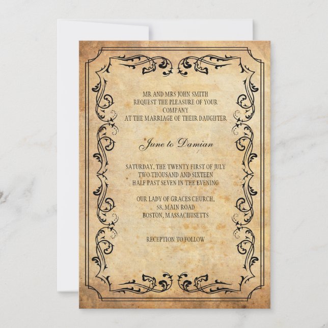 Invitación de matrimonio floral vintage (Anverso)