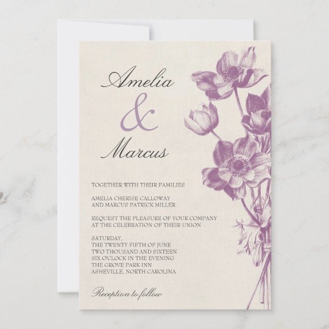 Invitación de matrimonio floral vintage / Crema (Anverso)