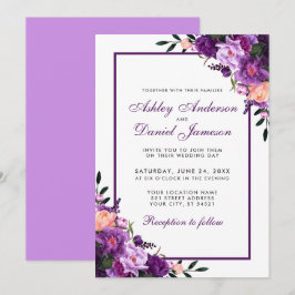 Invitación de matrimonio floral violeta púrpura V