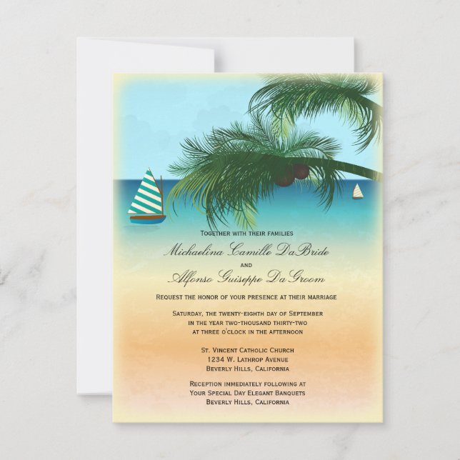 Invitación de matrimonio formal de Retro Beach Sce (Anverso)