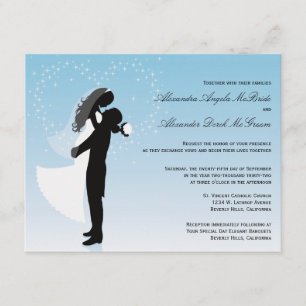 Invitación de matrimonio formal de silueta azul na