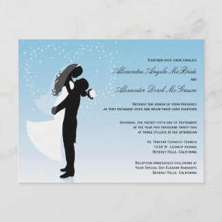 Invitación de matrimonio formal de silueta azul na