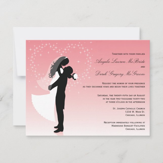 Invitación de matrimonio formal de silueta rosa de (Anverso)
