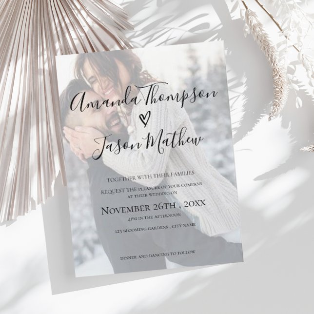 Invitación de matrimonio fotográfico con efecto Ve (Faux Vellum Effect Photo Wedding Invitation)