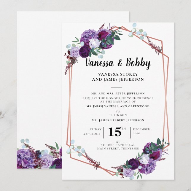 Invitación de matrimonio geométrico moderno con fl (Anverso / Reverso)
