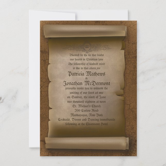 Invitación de matrimonio gótico con papel antiguo  (Anverso)
