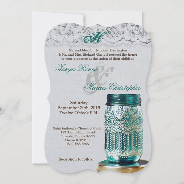 Invitación de matrimonio Mason Jar de campo rústic (Anverso)