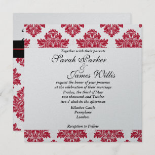 Invitación de matrimonio metálico negro y rojo Dam