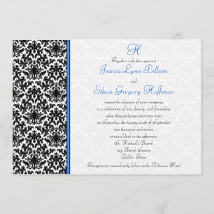 Invitación de matrimonio negro, blanco y azul para