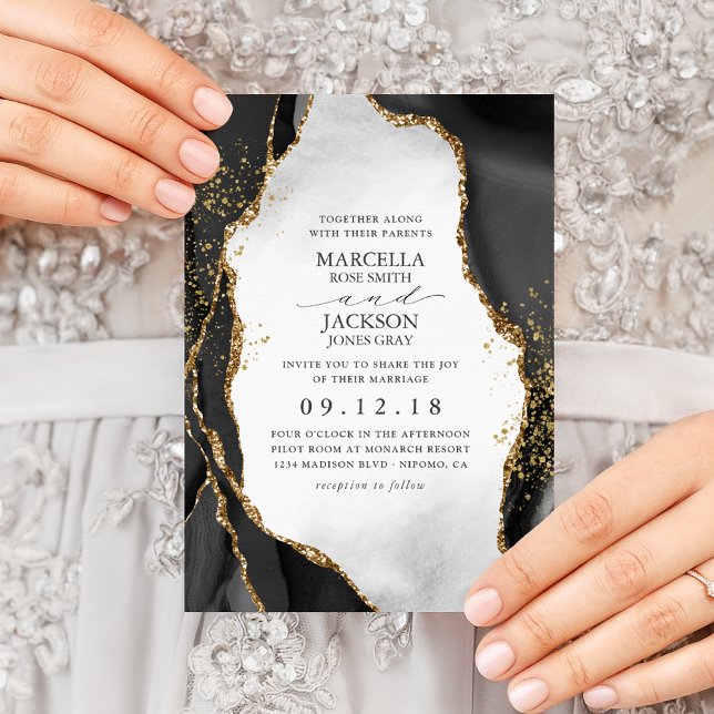 Invitación de matrimonio negro, dorado y húmedo gr (Subido por el creador)